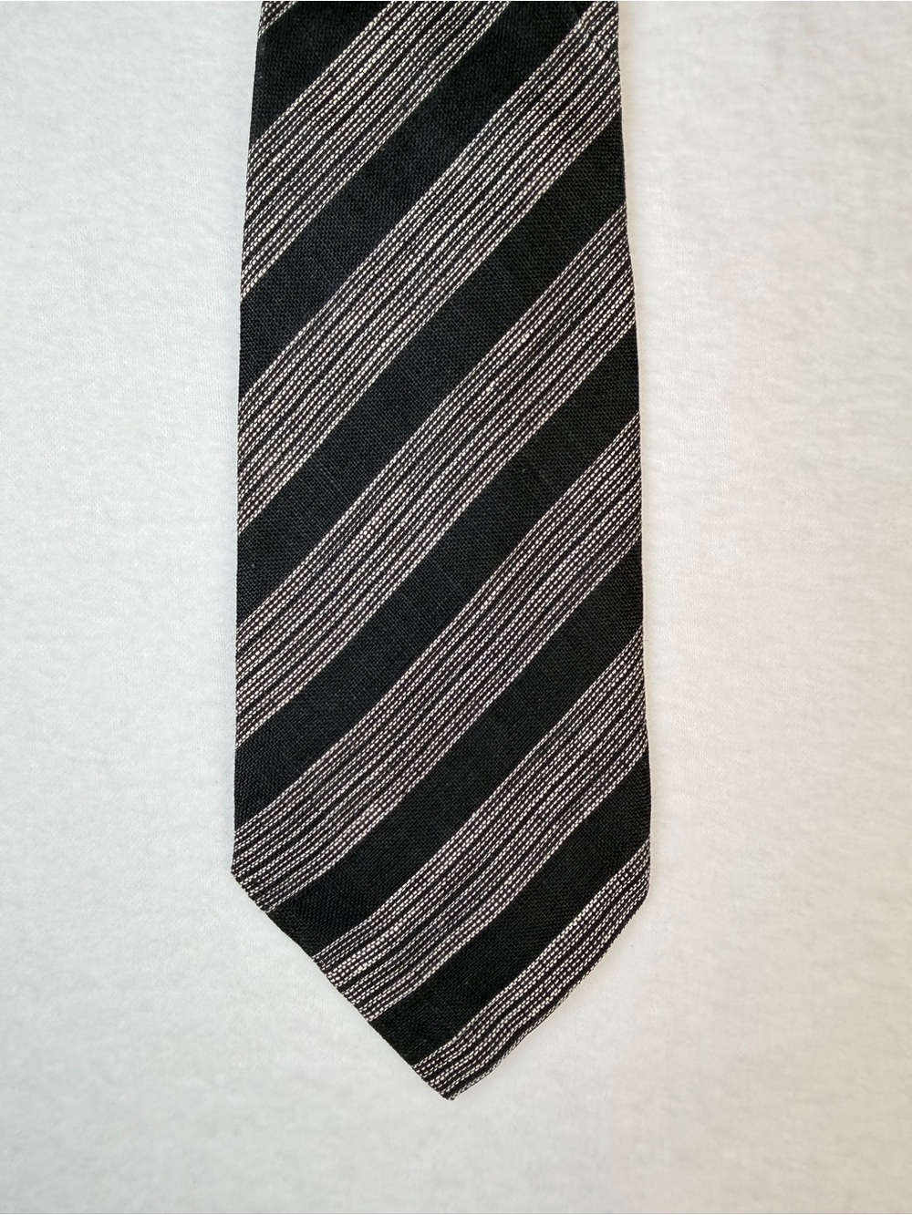 Ermenegildo Zegna 3” Black Tie with Silver-Gray Diagonal Stripes